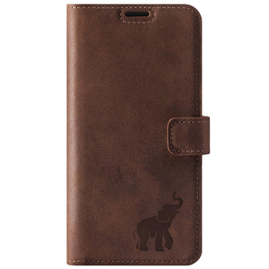 Handyhülle aus Leder RFID Wallet case - Nussbraun -  Elefant - Transparentes TPU