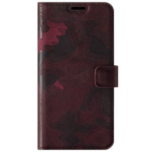 Handyhülle aus Leder RFID Wallet case - Militär Tarnung Burgund - Transparentes TPU