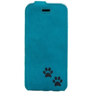 Handy einsteckhülle leder Flip case - Türkis - Zwei Schwarz Pfote - Transparentes TPU