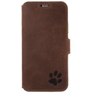 Leder case Slim cover CC - Nussbraun - Pfote - Transparentes TPU