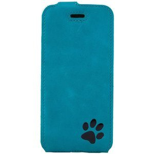 Handy einsteckhülle leder Flip case - Türkis - Schwarz Pfote - Transparentes TPU