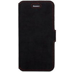 Leder case Slim cover - Nubuk Schwarz F1 - Transparentes TPU