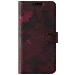 Handyhülle aus Leder RFID Wallet case - Militär Tarnung Burgund - Transparentes TPU