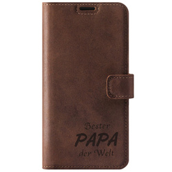 Handyhülle aus Leder Wallet case - Nussbraun - Bester Papa - Transparentes TPU