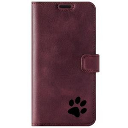 Handyhülle aus Leder RFID Wallet case - Burgund - Pfote schwarz - TPU Schwarz