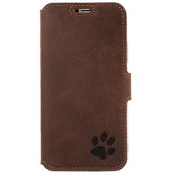 Leder case Slim cover CC - Nussbraun - Pfote - Transparentes TPU