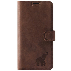 Handyhülle aus Leder RFID Wallet case - Nussbraun -  Elefant - Transparentes TPU